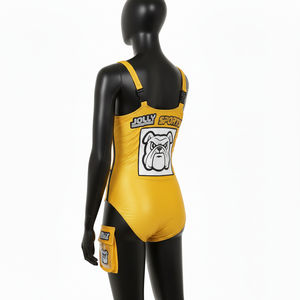 ชุดว่ายน้ำผ้าโพลีเอสเตอร์ผสมสแปนเด็กซ์พรีเมียม สีเหลือง ผ้าเนื้อยืด กระเป๋าซิป แผงผ้าปักโลโก้ตามสั่ง สำหรับผู้หญิง - Product Image 6