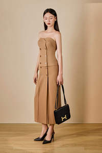 Conjuntos de Moda 2026, Elegantes y Chic, Sin Mangas, Estilo Urbano, Top Bustier con Botones y Falda, Conjunto de Dos Piezas para Mujer, KS30 - Product Image 4