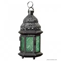 Lanterne marocaine antique en métal découpé argenté avec verre bleu, porte-bougie, décoration pour la maison, l'hôtel, le jardin, lanterne de table pour mariage