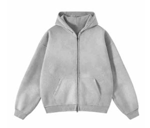 Sudadera con Capucha Oversize Vintage de Poliéster/Algodón con Cremallera y Bordado para Hombre/Mujer, Estilo Desgastado, Lavado, Casual, Color Liso, Primavera - Product Image 3