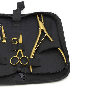 Kit d'outils professionnels pour extensions de cheveux à prix abordable : pinces métalliques dorées, aiguilles à crochet, ciseaux et pinces pour l'installation et le retrait - Product Image 4