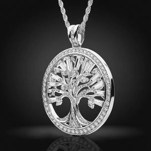 Luxury 925 Silver Rhodium Plated Tree Of Life Pendant Necklace With Round Brilliant Cut Diamonds <b>Rope</b> <b>Chain</b> Unisex Everyday Wear - Product Image 2