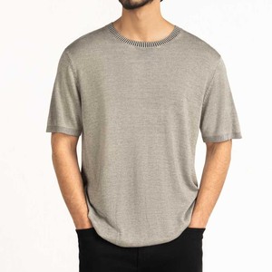 เสื้อยืดผู้ชายฤดูร้อนสั่งทำขายส่ง สีเทาอ่อน คอกลม ผ้าถัก เสื้อยืดผ้าฝ้ายถัก สไตล์มินิมอล ชุดลำลองฤดูร้อน - Product Image 1