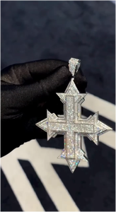 Collier pendentif croix XL unisexe en argent sterling 925 plaqué or 14 carats, certifié GRA, entièrement serti de moissanite, style Hip Hop - Product Image 5