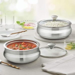 Casseroles en acier inoxydable avec couvercles en verre, design rond et durable, compatibles gaz et induction, lavables au lave-vaisselle - Product Image 2