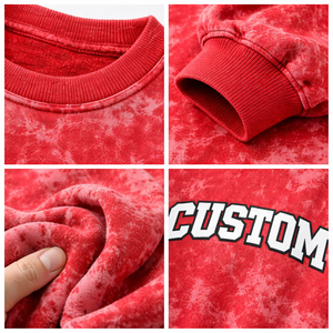 OEM Custom Printed Red Acid Wash <b>Sweatshirt</b> Oversized Fit Crew Neck Pullover Soft Cotton Blend Casual Streetwear Apparel - Product Image 5