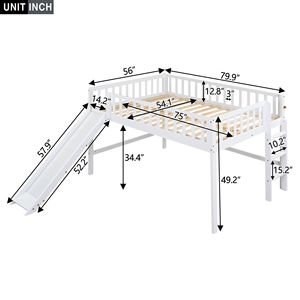 Letto a soppalco bianco a gamba bassa con scaletta e scivolo per bambini - Product Image 6
