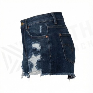 Shorts en jean tendance pour femme, taille mi-haute, respirants, 100 % coton, à volants, avec cordon de serrage, décontractés, couleur personnalisable - Product Image 3