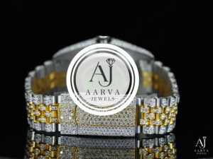 Montre analogique de luxe bicolore en zircon cubique avec bracelet incrusté de diamants, bracelet en acier inoxydable de 16 mm, cadran à échelle mixte, idéale pour un cadeau de fête - Product Image 3