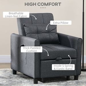 Divano Letto 3-in-1 Grigio con Schienale Regolabile, Poltrone Pieghevoli e Tasche Portaoggetti con Braccioli Dritti - Product Image 4