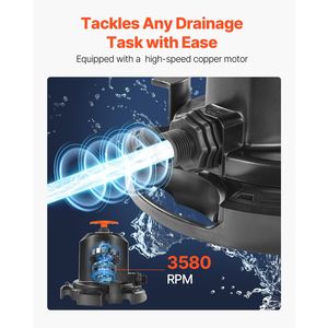 Pompe submersible pour couverture de piscine 1/2 HP 1575 GPH, cordon d'alimentation de 25 pieds, hauteur de refoulement maximale de 24 pieds, drainage 24 heures pour l'évacuation de l'eau de piscine - Product Image 2