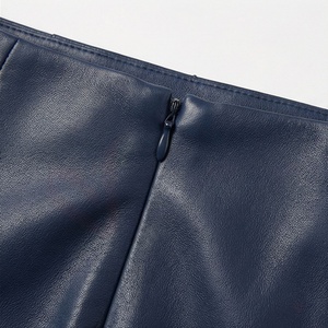 Women's Navy Blue High Waist Ruched PU Leather Mini <b>Skirt</b> Shiny Asymmetrical Hem <b>Short</b> <b>Skirt</b> - Product Image 4