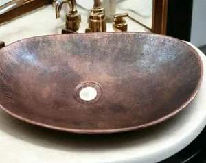 Évier de salle de bain ovale en cuivre, fait main, sur mesure, pour projets de villas et d'hôtels, évier de cuisine rustique en cuivre antique - Product Image 5