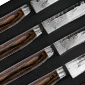 Ensemble de 4 couteaux à steak en acier inoxydable martelé, lames aiguisées avec manches en bois, coffret cadeau pour la découpe de viande de bœuf et de dîner - Product Image 5