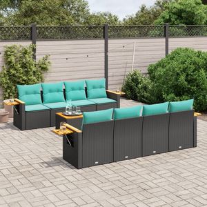 Set di divani da giardino in polyrattan nero da 9 pezzi con cuscini per i terrazzi statunitensi - Product Image 1