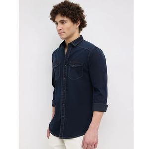 Camisa de Mezclilla de Manga Larga para Hombre, 100% Algodón, Color Sólido, Cuello Windsor, Bolsillos Dobles, Verano, Ecológica y Transpirable - Product Image 4