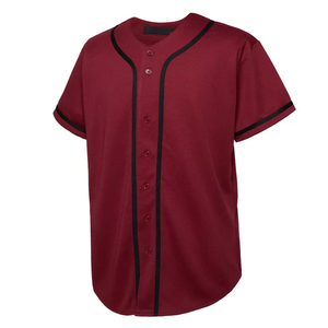 Jersey Baseball Logo Kustom Merah Lengan Pendek Kancing Depan Unisex Bahan Polyester Pakaian Olahraga untuk Softball Baseball Dewasa - Product Image 1
