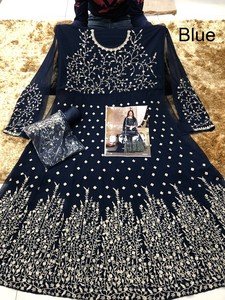 แฟชั่นอินเดียทันสมัยสำหรับผู้หญิง ชุดเดรสยาวผ้าจอร์เจตต์ปักลาย Anarkali Kurti พร้อมผ้าคลุมไหล่ สำหรับงานแต่งงานและงานปาร์ตี้ ตัดเย็บสำเร็จพร้อมใส่ - Product Image 2