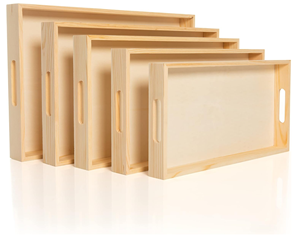 Wholesale Custom DIY Rectangular Unfinished Wooden Nested Serving <b>Breakfast</b> Tray With Handles - Product Image 1