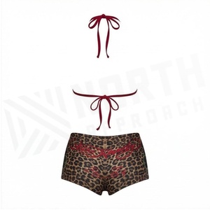 NORTH APPROACH Ensemble bikini 2 pièces imprimé léopard, haut dos nu et bas taille haute, maillot de bain extensible à motifs pour femme - Product Image 2
