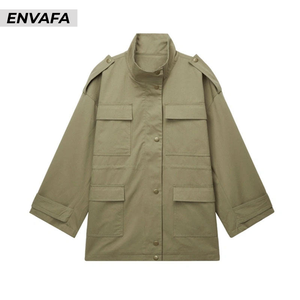 Gabardina Personalizada Color Caqui con Cuello Alto para Mujer, Diseño Otoñal, Gabardina de Longitud Media, Venta al Por Mayor |   Fabricante OEM ODM Personalizado - Product Image 6
