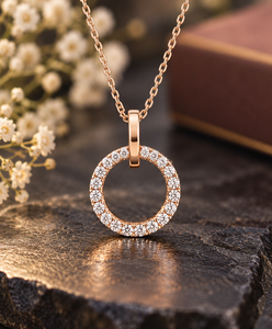 Collar con Colgante Circular de Circonita Color Oro Rosa con Cadena de Eslabones Geométricos Chapado en Oro para Regalo de Boda o Fiesta para Mujer - Product Image 3