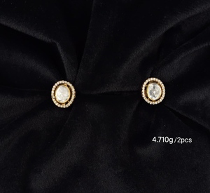 Gold Plated 925 Sterling <b>Silver</b> Round Ear <b>Studs</b> with White Stone Women Fashion Earrings for Wedding and Party Wear - Product Image 2
