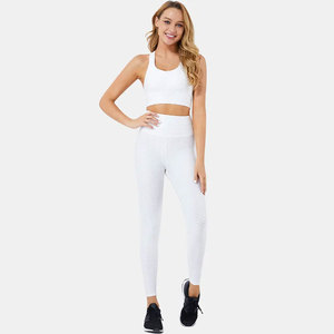 2026 high Women's <b>2</b> <b>Piece</b> Yoga Set <b>White</b> Racerback Crop Top High Waist Leggings Seamless Breathable Spandex Polyester Workout - Product Image 1