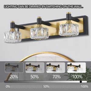 Elegante Applique da Bagno Moderna in Cristallo da 20 Pollici, Lampada a 3 Luci con Finitura Nero-Oro, Elegante Illuminazione per il Bagno - Product Image 3