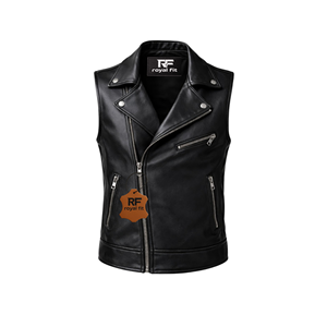 Chaleco de Motociclista Personalizado Unisex de Cuero Genuino Negro, Impermeable, Estilo Urbano, Sin Mangas, con Botones, Proveedor OEM ODM - Product Image 1