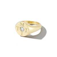 Anillo de sello con diamante cultivado en laboratorio de 0.25 ct, engaste de bisel en oro de 14k y 18k, banda llamativa de punta plana para dedo anular, anillo personalizado con letra/nombre, directo de fábrica