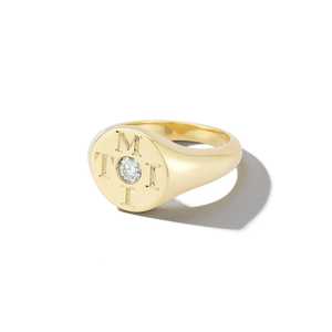 Anillo de sello con diamante cultivado en laboratorio, oro de 14k y 18k, engaste plano, banda llamativa para el dedo mindinho, anillo personalizado con letra/nombre, precio de fábrica - Product Image 6