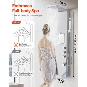 53 Brushed Stainless Steel <b>Shower</b> Column Rainfall <b>Shower</b> Head 3-Function Faucet High Press-Tower System <b>Shower</b> <b>Bath</b> Hardware <b>Set</b> - Product Image 2