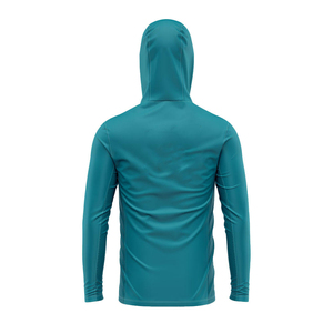 Wholesale Men's Teal Long Sleeve Hooded UV Protection Fishing Shirt Upf 50 Anti-Uv Solid Color Pullover T-Shirt - Product Image 2