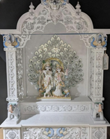 Nouveau temple traditionnel de pooja en marbre blanc Makrana de qualité supérieure |   Motifs d'éléphant et de paon sculptés avec précision, personnalisés pour les temples