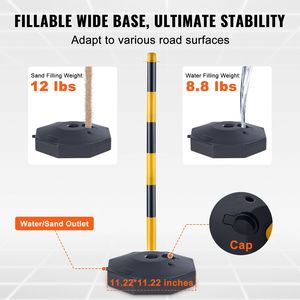 Coni delimitatori stradali regolabili da 2,4 m con catena, confezione da 6, barriera di sicurezza stradale con base riempibile - Categoria prodotto: Barriere stradali - Product Image 3
