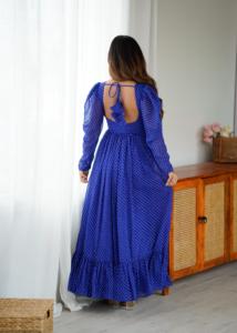 Robe longue de soirée indienne et pakistanaise en georgette bleu roi, brodée de miroirs Kutchi, style Lehenga Choli, pour la vente en gros - Product Image 4