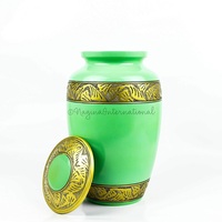 Guci Kremasi Logam Buatan Tangan untuk Abu Jenazah, Grosir, Modern, Kuningan, Kenang-kenangan Pemakaman Dewasa, Warna Hijau, Kapasitas 3-4L