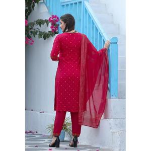 ด้ายเรยอนแฟชั่นพิมพ์ด้านบนด้านล่างพร้อมสีแดง dupatta - Product Image 3