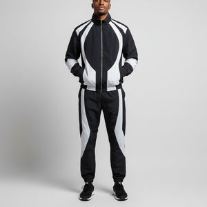 Ensemble de survêtement en nylon mi-lourd décontracté 2 pièces, veste coupe-vent et pantalon, avec passepoil imprimé personnalisé OEM pour streetwear - Product Image 1