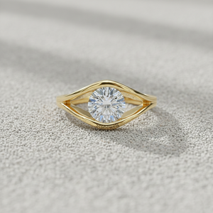 Bague de fiançailles Oculus Solitaire avec diamant rond cultivé en laboratoire, or 14K/18K/22K, luxe éthique moderne pour alliance certifiée - Product Image 2