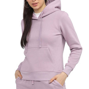 Sudadera con capucha lisa para mujer, de manga larga, novedades, informal, con bolsillos, transpirable, de algodón tejido, color rosa claro, para otoño - Product Image 1