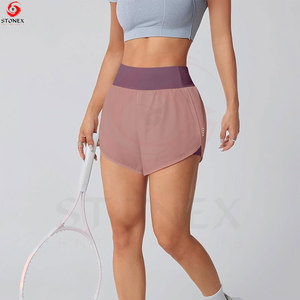 Shorts de course pour femmes, taille mi-haute, poches latérales, tissu à mémoire de forme, séchage rapide, respirant, polyester/coton, tennis, fitness - Product Image 6