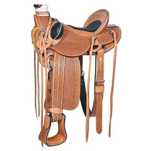 Silla de Montar Western Premium Color Bronce Claro, Cuero Genuino, Tejida a Mano, para Montar a Caballo, Carreras de Barriles, Equitación, Estilo Vaquero, ROYAL - Product Image 2