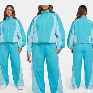 Women's Baggy Windbreaker Tracksuit Full Sleeve <b>Stand</b> Collar Casual Breathable 100% Nylon <b>Drop</b> Shoulder Ladies Jogging Tracksuit - Product Image 4