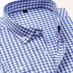 Men's Blue Plaid Long Sleeve <b>Dress</b> Shirt Turn-down Collar Full Sleeve 100% Cotton Smart Casual Woven Fabric Anti-Wrinkle - Product Image 3