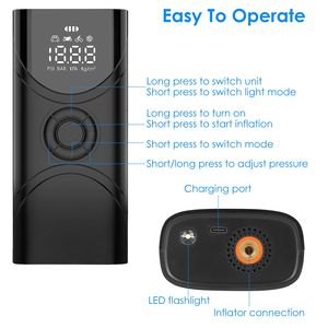 Compresseur d'air électrique sans fil portable 6000 mAh pour voiture, 150 PSI avec lumière LED, gonfleur de pneus - Product Image 6
