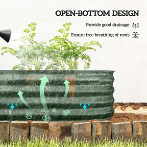 Kit de jardinière surélevée galvanisée 3,4 x 2 x 1 m, bac à plantes en métal avec bordure de sécurité, arrangements saisonniers extérieurs, vert - Product Image 5