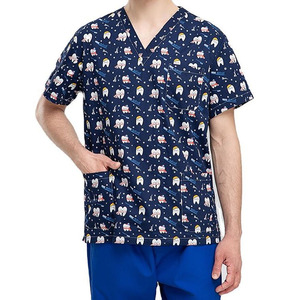 Custom Women's Medical Scrub Set V Neck Hospital <b>Nursing</b> Uniform Polyester Jersey Top and Pants OEM - Product Image 5