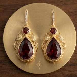 Pendientes de Plata de Ley 925 al por Mayor, Chapados en Oro de 18K, con Granate Rojo, 5 Pulgadas, 15g, Redondos, 8mm, Forma de Pera, Joyería de Moda, Precio de Fábrica - Product Image 2